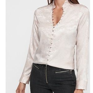 Express Metallic Ruffle Collar Ivory Shirt